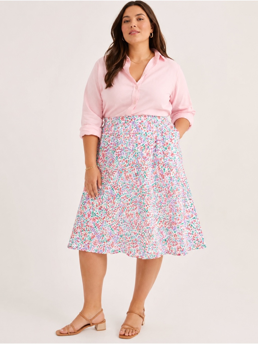 J. Crew bubble hem floral cotton a line cottagecore skirt in pink floral XXL
